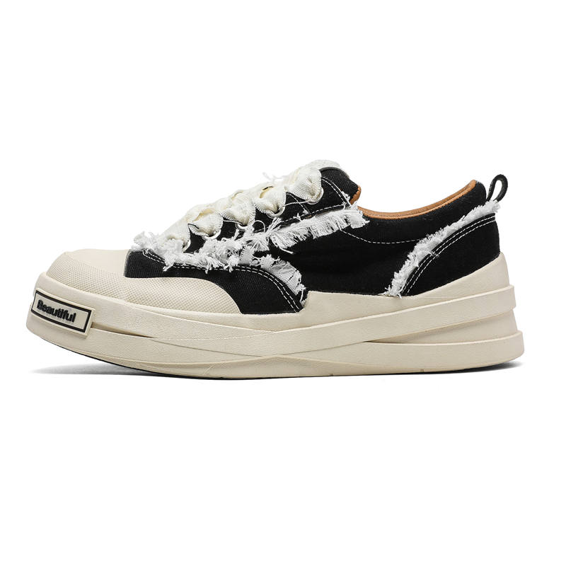 QIQUDUCK Canvas Lightweight Height Increasing Lightweight Height Increasing Low top Skateboard Shoes Men's Black White