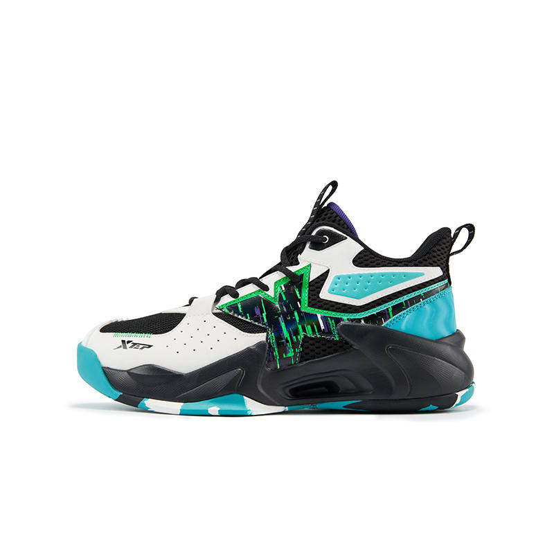 XTEP Phantom High top Basketball Shoes Black White Green Teenagers