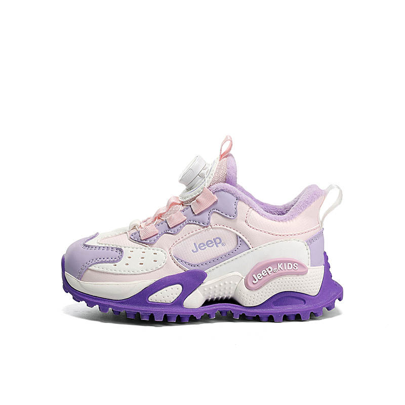 Jeep Knob Buckle, Fleece Lined Comfortable Athleisure Low top Kids' Running Shoes Pink Purple Kids'