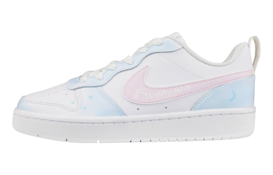 Nike Nike Court Borough Leather Slip Resistant Low top Kids' Skateboarding Shoes White Blue Teenagers