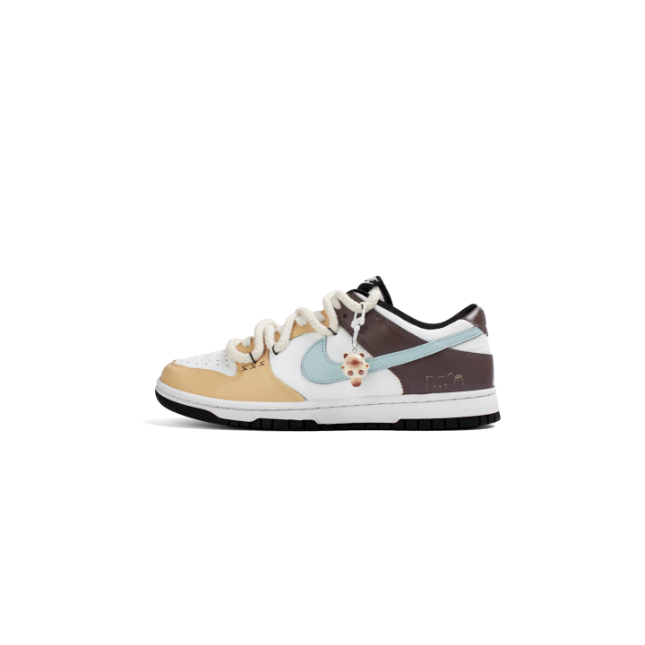 Nike Nike Dunk Floral Tea Town Leather Lightweight Cushioning Slip Resistant Low top Kids' Skateboarding Shoes Champagne