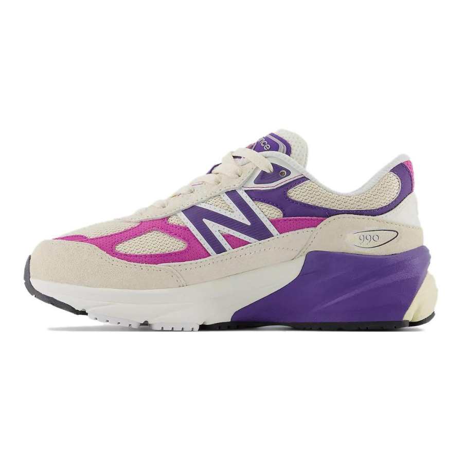 New Balance New Balance NB 990 V6 Comfortable Cushioning, Wear Resistant Low top Kids' Running Shoes Beige White Purple Kids'