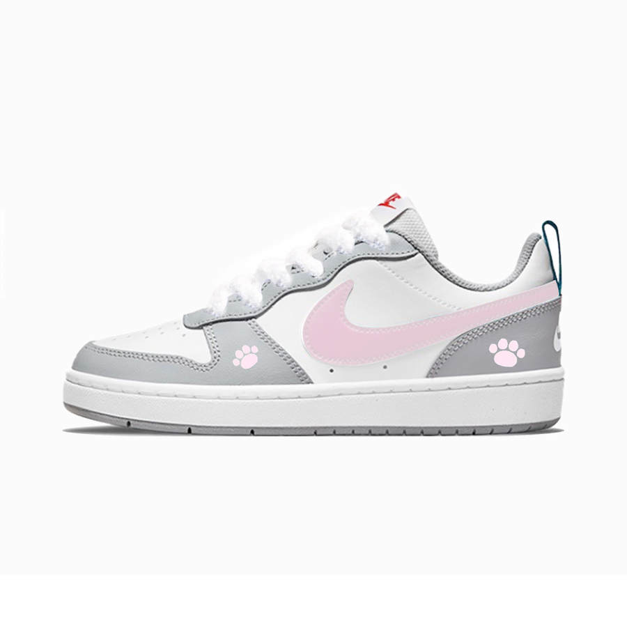 Nike Nike Court Borough Synthetic Leather Slip Resistant Abrasion Resistant Low top Kids' Skateboarding Shoes Gray Pink