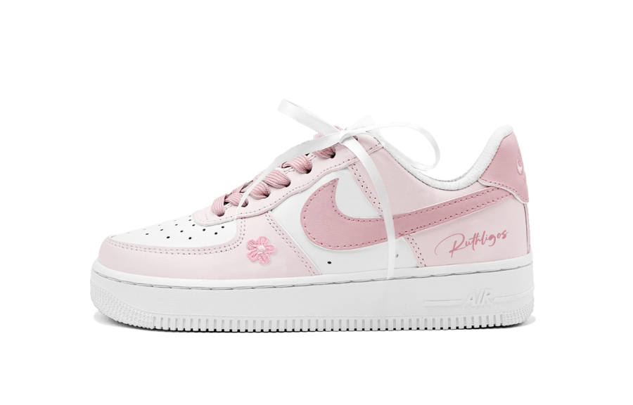 Nike Nike Air Force 1 Romantic Girl Leather Abrasion Resistant Slip Resistant Low top Skateboard Shoes White Pink Kids'