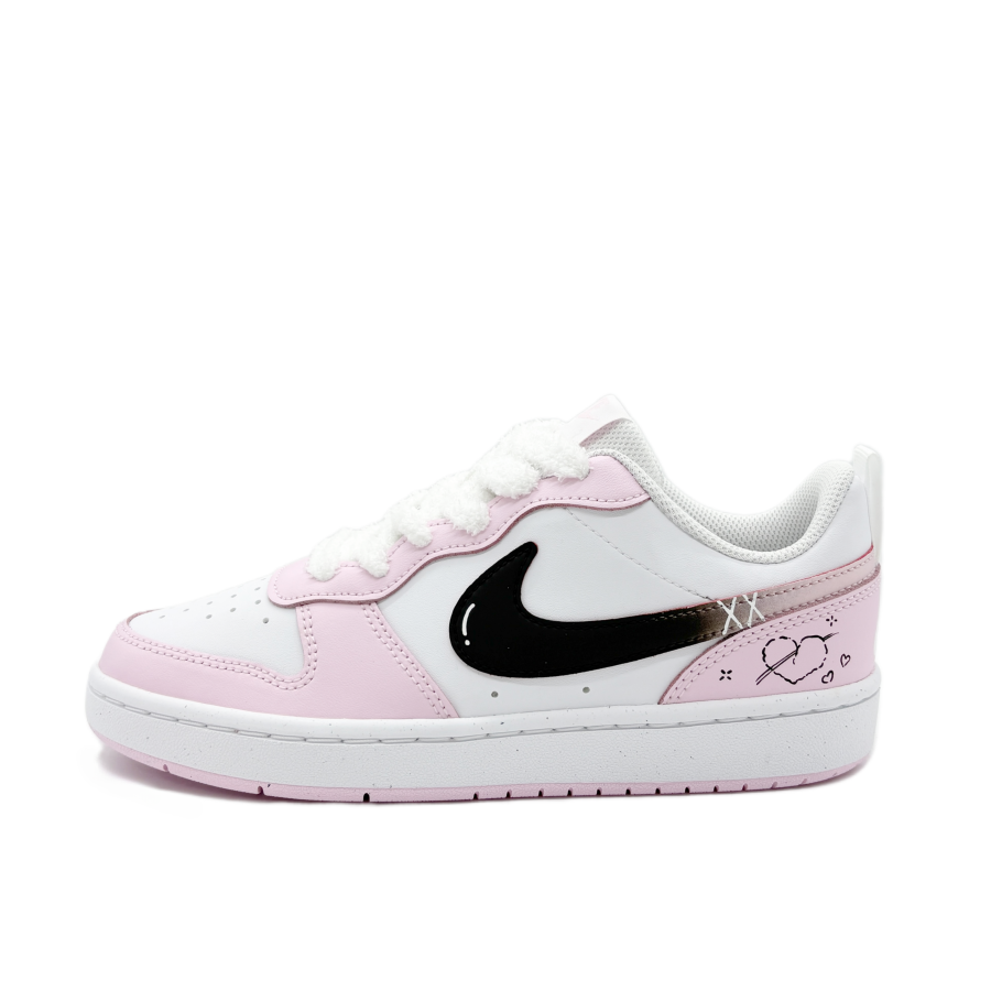 Nike Nike Court Borough White Sneakers, Black Pink Sweetheart Slip Resistant Abrasion Resistant Low top