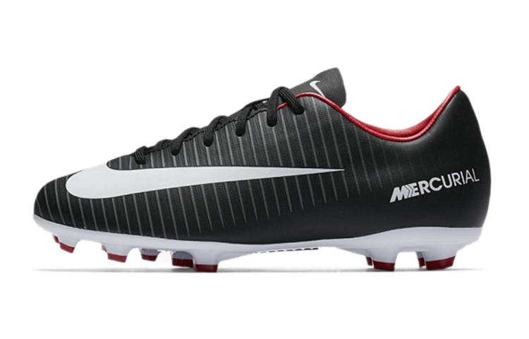 Nike Nike Mercurial Victory Jr. 6 FG Slip Resistant, Abrasion Resistant, Lightweight Low top Soccer Shoes Black White Kids'