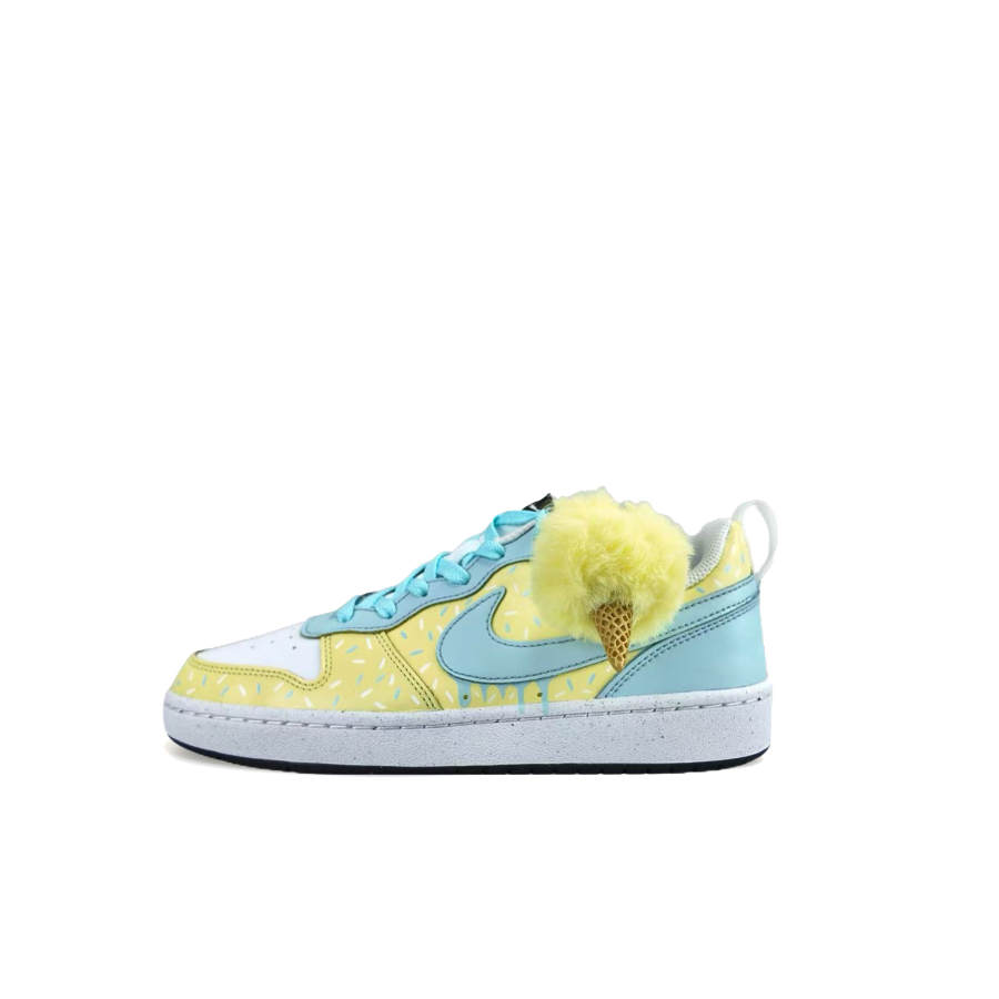 Nike Nike Court Borough Cream Cone Synthetic Leather Slip Resistant Abrasion Resistant Low top Kids' Skateboarding Shoes