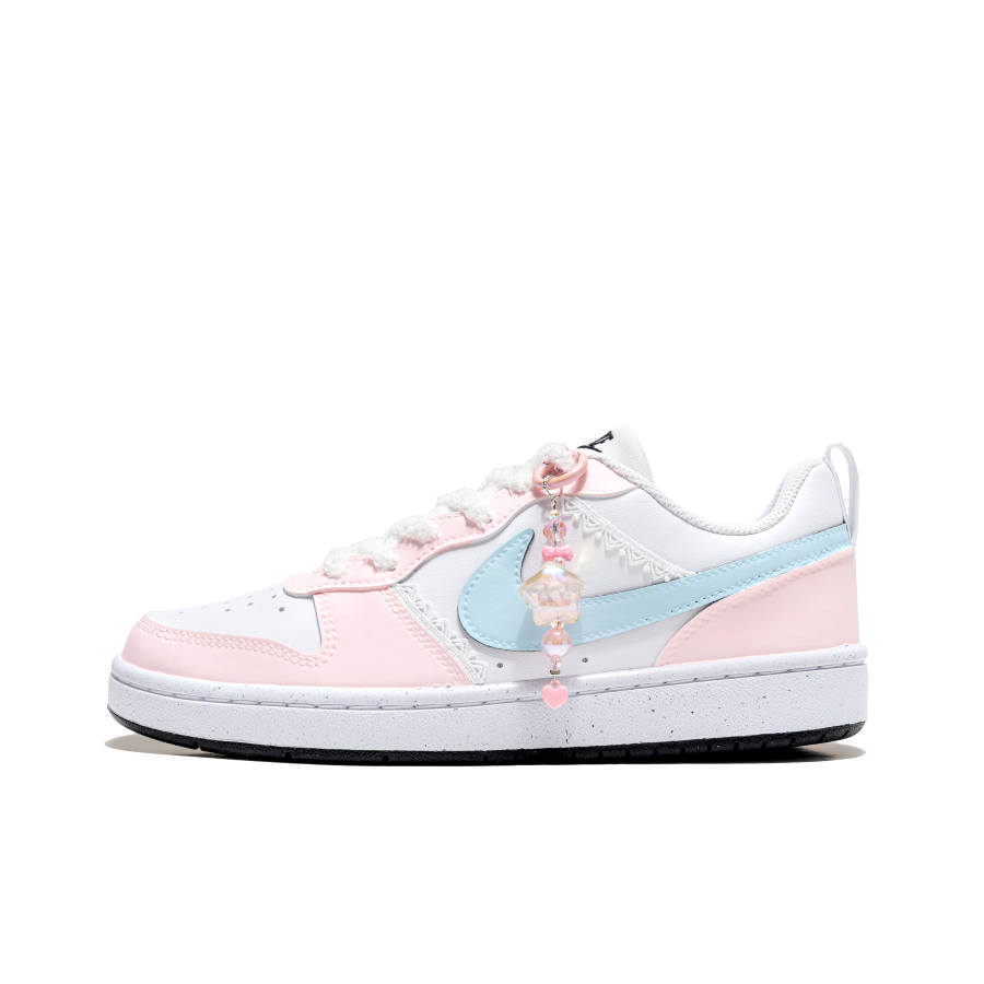 Nike Nike Court Borough Pink Bud Elf Synthetic Leather Low top Kids' Skateboarding Shoes White Pink Teenagers