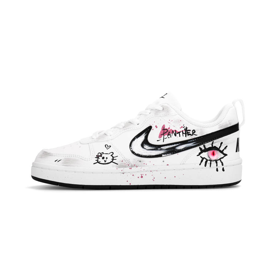 Nike Nike Court Borough Meow Gangsters Synthetic Leather Low top Kids' Skateboarding Shoes White Unisex