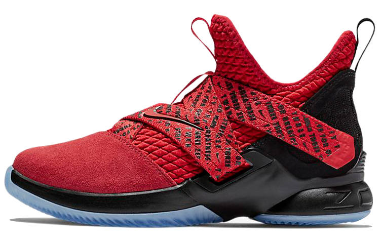 Nike Nike LeBron Soldier 12 Slip Resistant Cushioning Abrasion Resistant Mid top Basketball Shoes Black Red Unisex