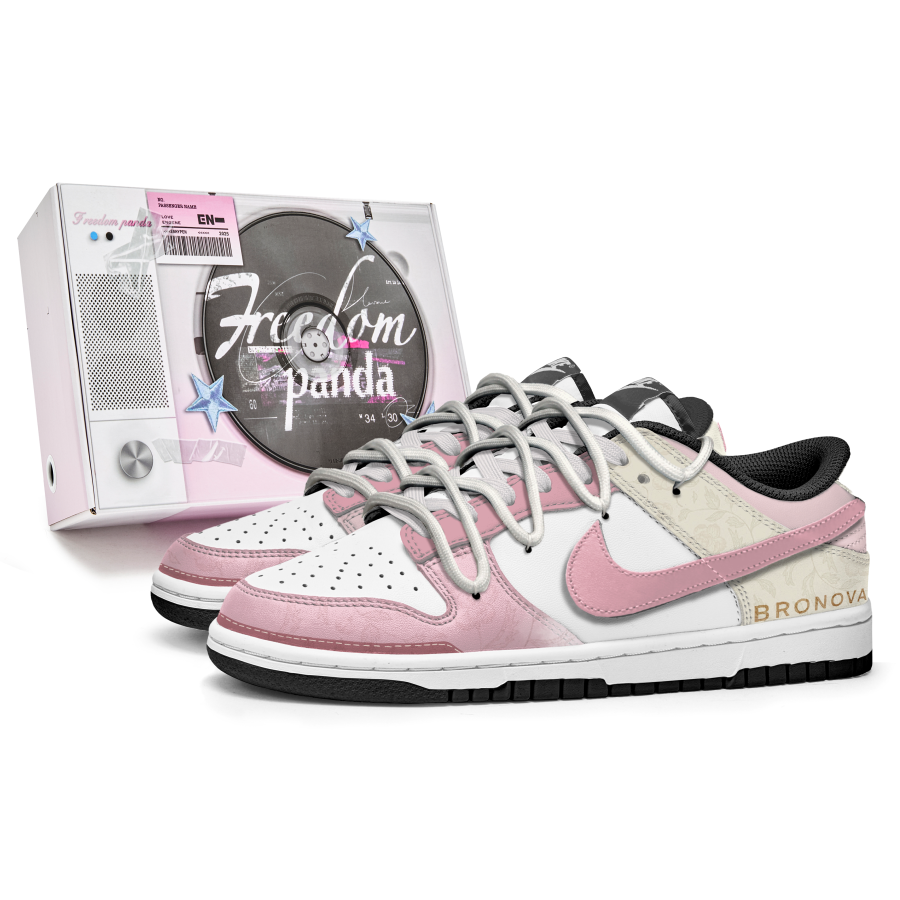 Nike Nike Dunk Butter Strawberry Slip Resistant Abrasion Resistant Low top Kids' Skateboarding Shoes Pink White Teenagers