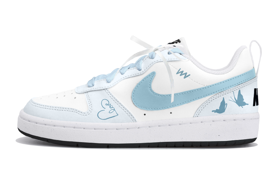 Nike Nike Court Borough Synthetic Leather Low top Kids' Skateboarding Shoes White Blue Teenagers