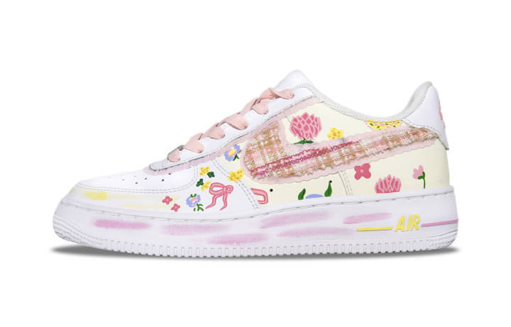Nike Nike Air Force 1 Synthetic Leather Slip Resistant Cushioning Abrasion Resistant Low top Kids' Skateboarding Shoes Pink