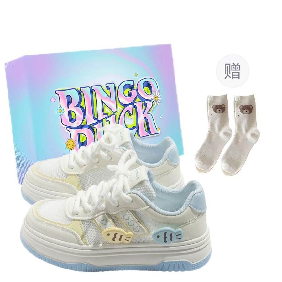 BINGO DUCK Slip Resistant Cushioning Slip Resistant Cushioning Low top Skateboard Shoes Women's Sky Blue