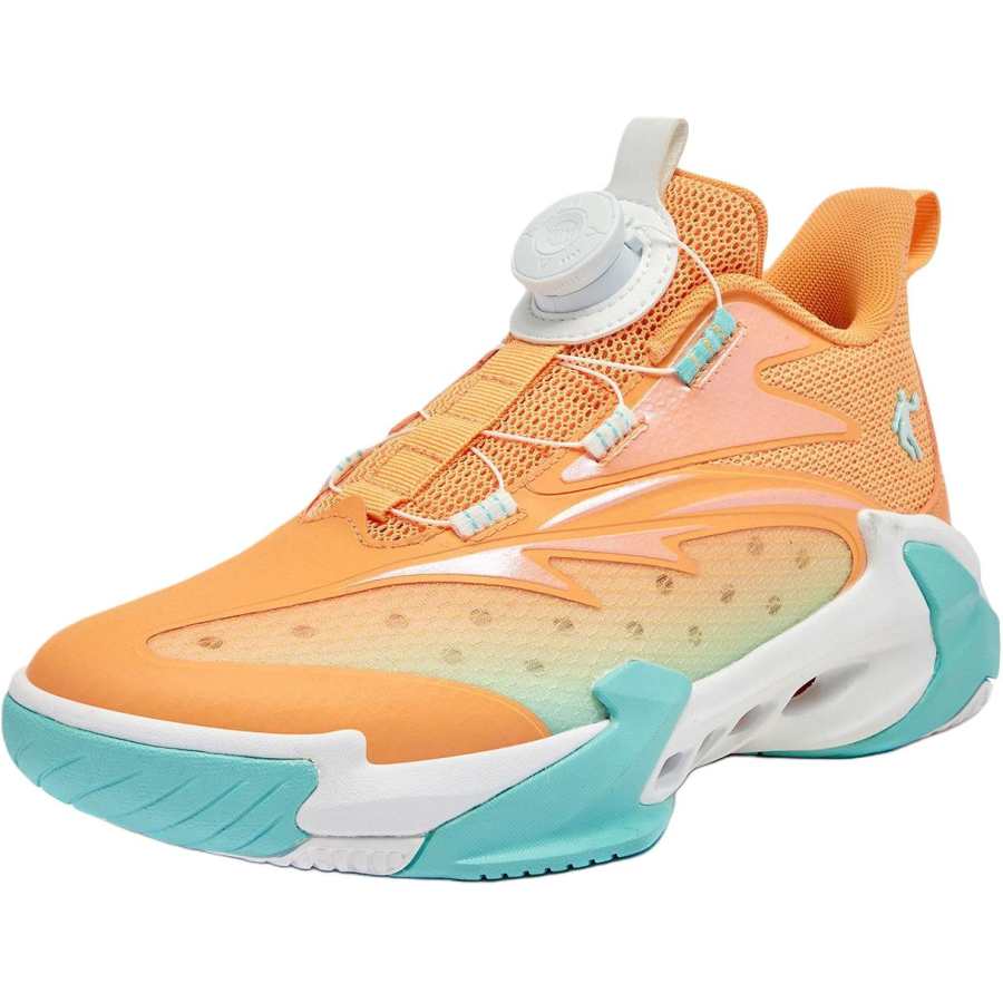 QIAODAN Textile, Synthetic Leather Mid top Basketball Shoes Lively Orange/Lake Blue Unisex