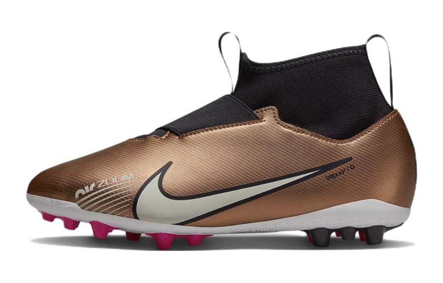 Nike Nike Mercurial Superfly 9 Slip Resistant Cushioning Abrasion Resistant Mid top Kids' Soccer Shoes Metallic Copper