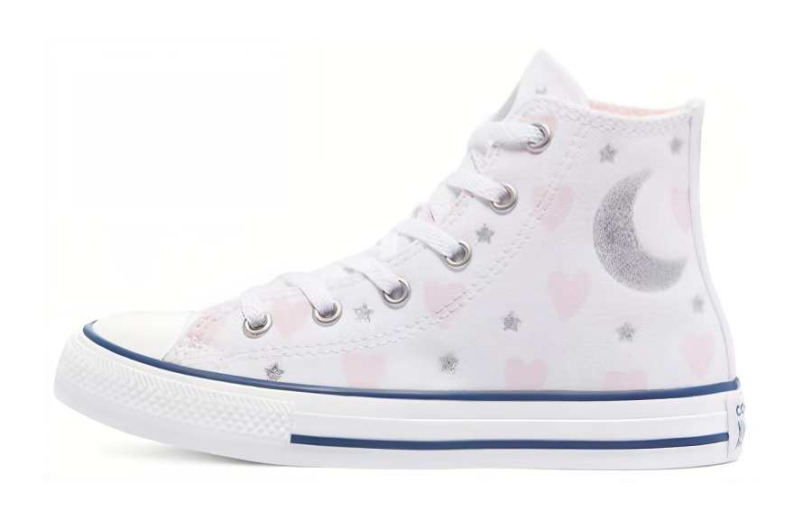 Converse Chuck Taylor All Star Canvas Abrasion Resistant High top Kids' Skateboarding Shoes Pink White Silver Unisex