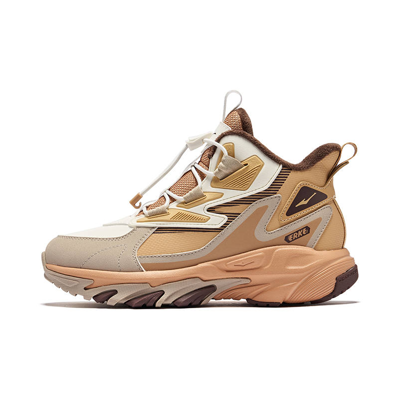 ERKE KIDS Fengyun Collection, Fleece Lined Abrasion Resistant Thermal Mid top Kids Lifestyle Shoes Yellow Brown Kids'