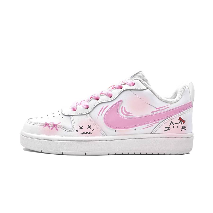 Nike Nike Court Borough Cute Pink Tale Slip Resistant Cushioning Abrasion Resistant Low top Kids' Skateboarding Shoes White