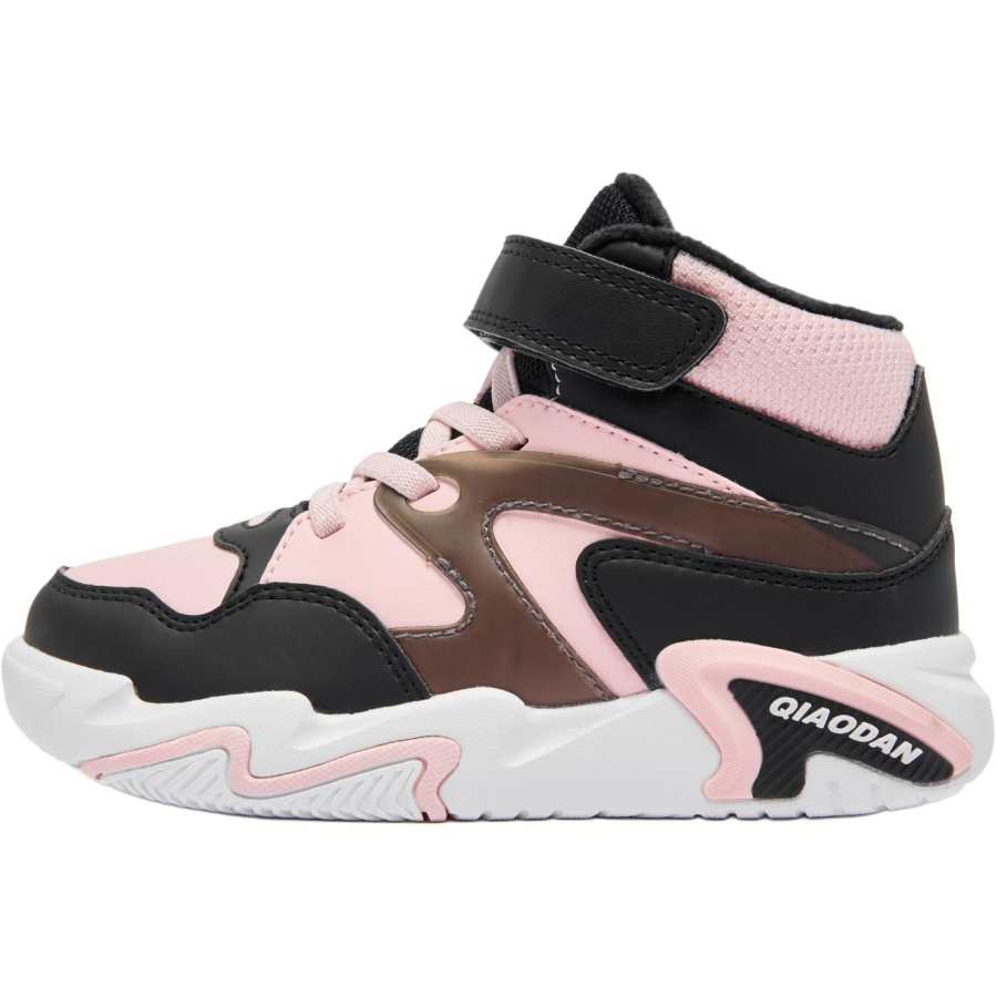 QIAODAN Fleece Lined Thermal Slip Resistant Abrasion Resistant High top Kids Lifestyle Shoes Black Pink