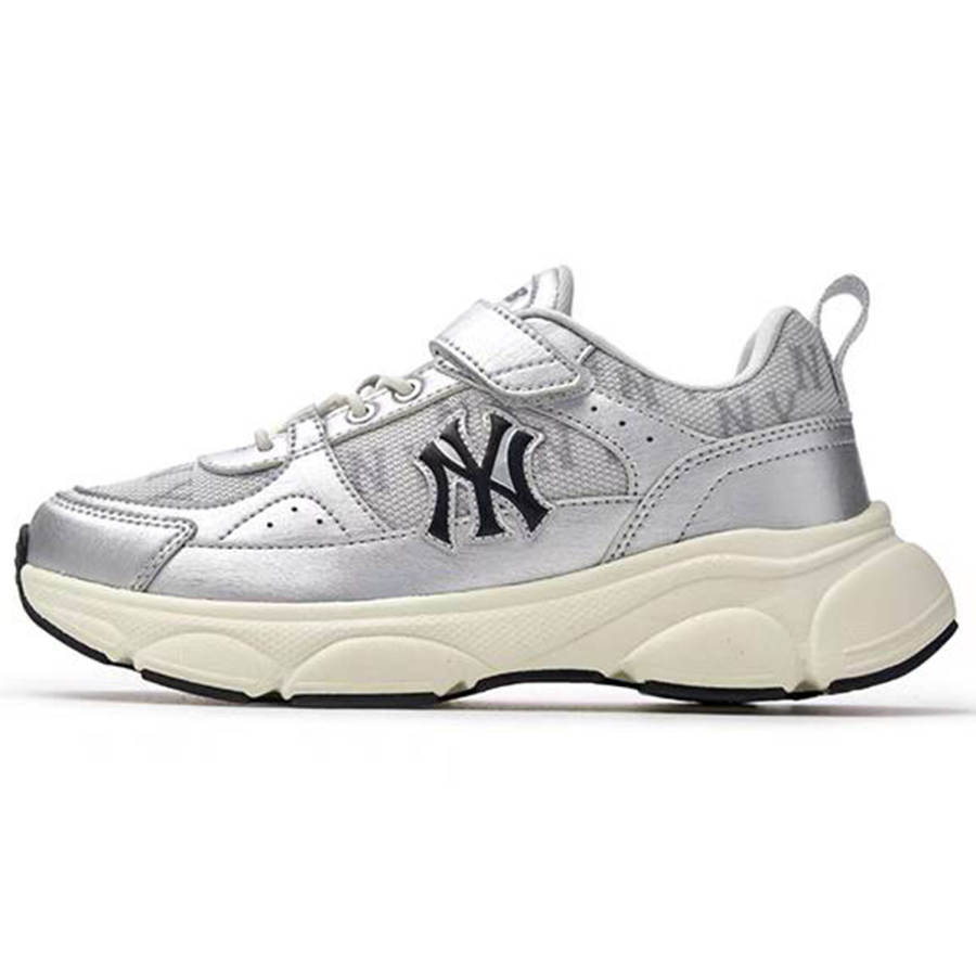 MLB New York Yankees Synthetic Leather, Textile Slip Resistant And Breathable Low top Kids' Running Shoes Silver Kids'