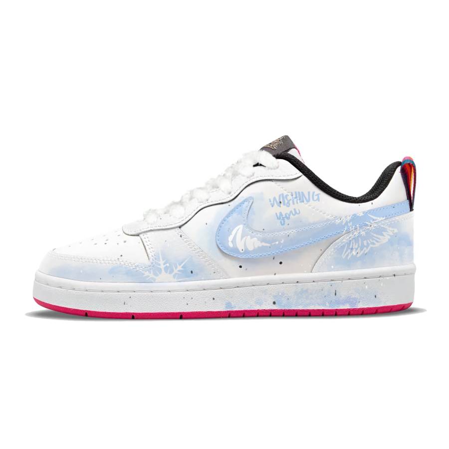 Nike Nike Court Borough Synthetic Leather Abrasion Resistant Slip Resistant Low top Skateboard Shoes White Blue Teenagers