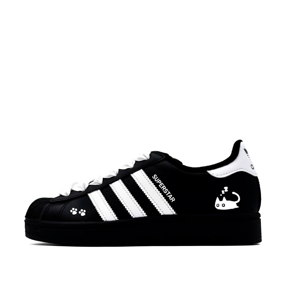 Adidas Originals Superstar 2 Black Cat Paw Leather Low top Kids' Skateboarding Shoes Black Teenagers