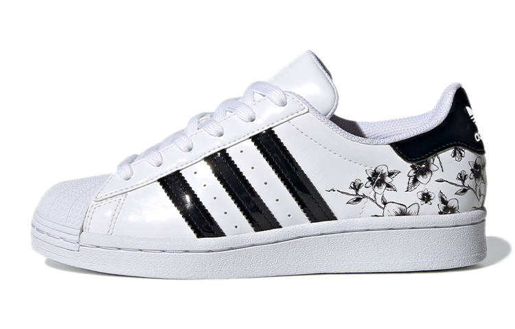 Adidas Originals J Leather Floral Abrasion Resistant Abrasion Resistant Low top Skateboard Shoes White Teenagers