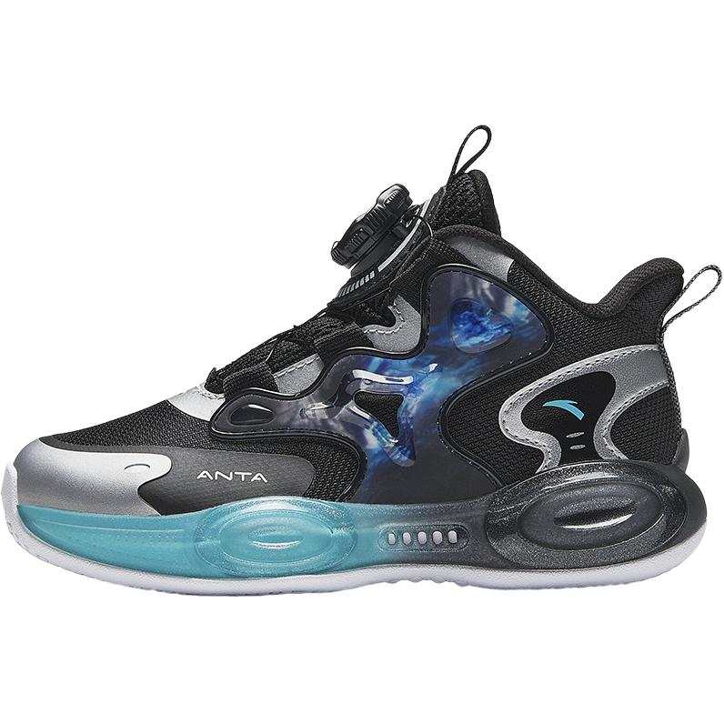 Antakids Alien Synthetic Leather Slip Resistant Abrasion Resistant Mid top Basketball Shoes Black