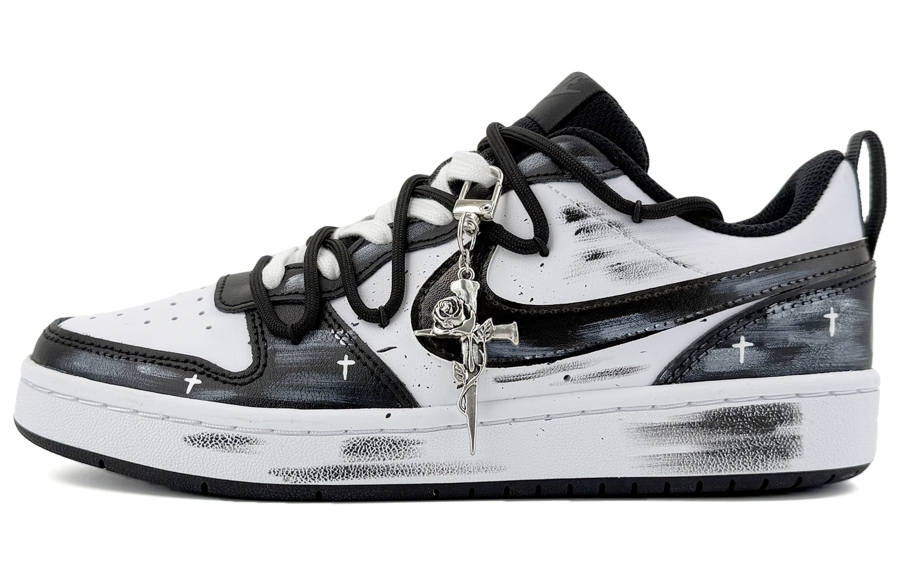 Nike Nike Court Borough Sui Heart, Dark Night Rose Leather Low top Kids' Skateboarding Shoes Black Gray Teenagers