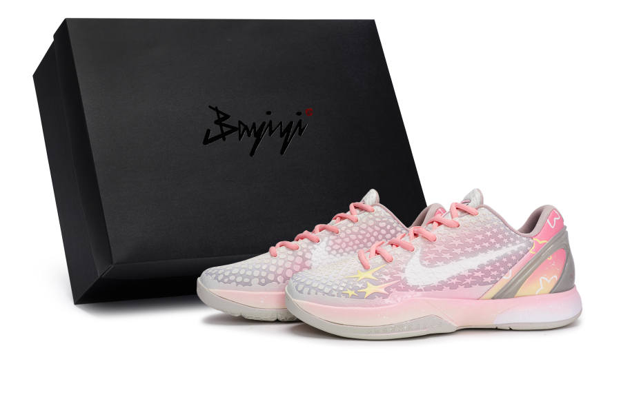 Nike Nike Zoom Kobe 6 Slip Resistant Abrasion Resistant Low top Children's Basketball Shoes Beige Pink Yellow Teenagers