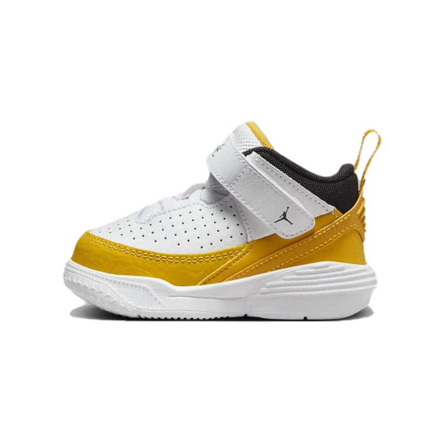 Jordan Baby Jordan Max Aura 5 Comfortable Slip Resistant Abrasion Resistant Mid top Toddler Shoes White Yellow