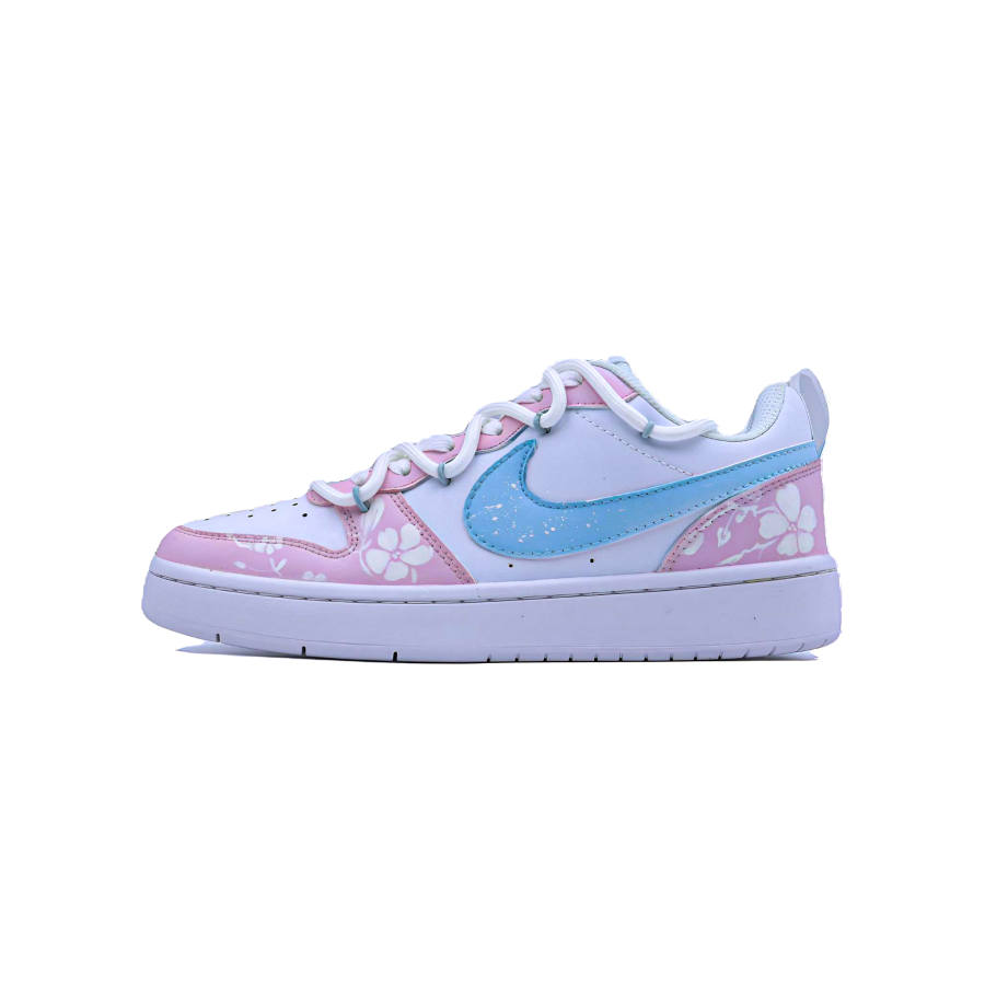 Nike Nike Court Borough Candy Strap, Bianco Blue Lemon Leather Slip Resistant Cushioning Abrasion Resistant Low top
