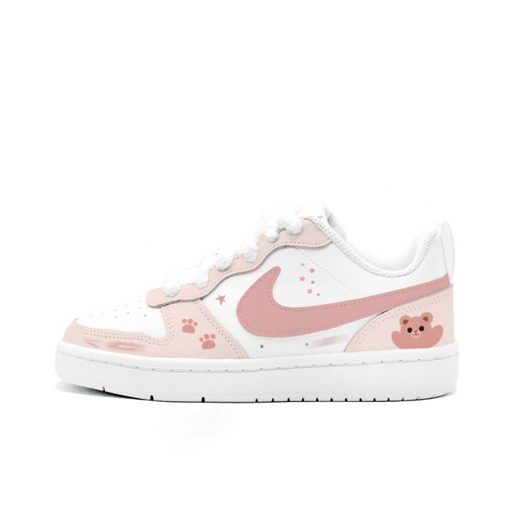 Nike Nike Court Borough Pink Cute Bear Leather Slip Resistant Cushioning Abrasion Resistant