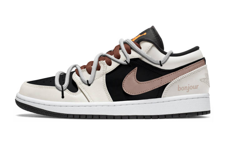 Jordan Jordan Air Jordan 1 Black White Mouse Leather Slip Resistant Abrasion Resistant Low top Children's Basketball Shoes