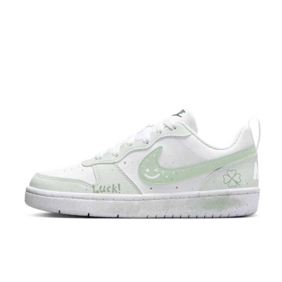 Nike Nike Court Borough Synthetic Leather Low top Kids' Skateboarding Shoes White Green Teenagers