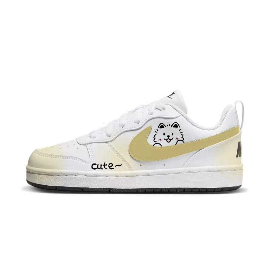 Nike Nike Court Borough Light Yellow Samus Synthetic Leather Low top Kids' Skateboarding Shoes White Yellow Teenagers
