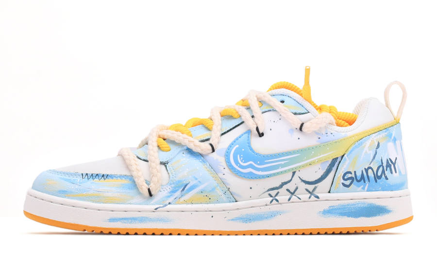 Nike Nike Court Borough Leather Low top Skateboard Shoes Men's White, Sky Blue