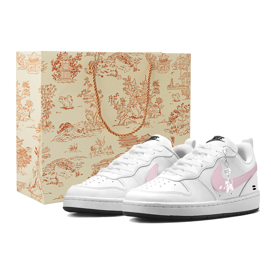 Nike Nike Court Borough White Cat Not Eating Fish Synthetic Leather Abrasion Resistant Low top Kids' Skateboarding Shoes