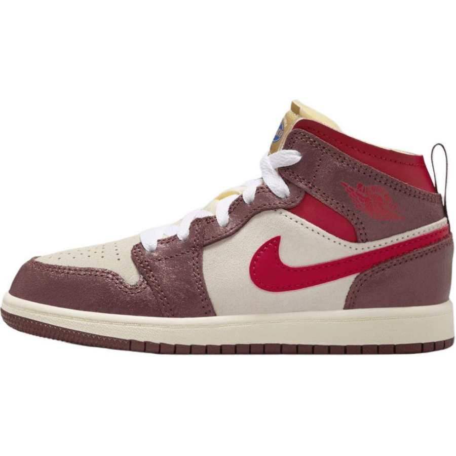Jordan Jordan Air Jordan 1 Slip Resistant Abrasion Resistant Mid top Children's Basketball Shoes Beige Umber