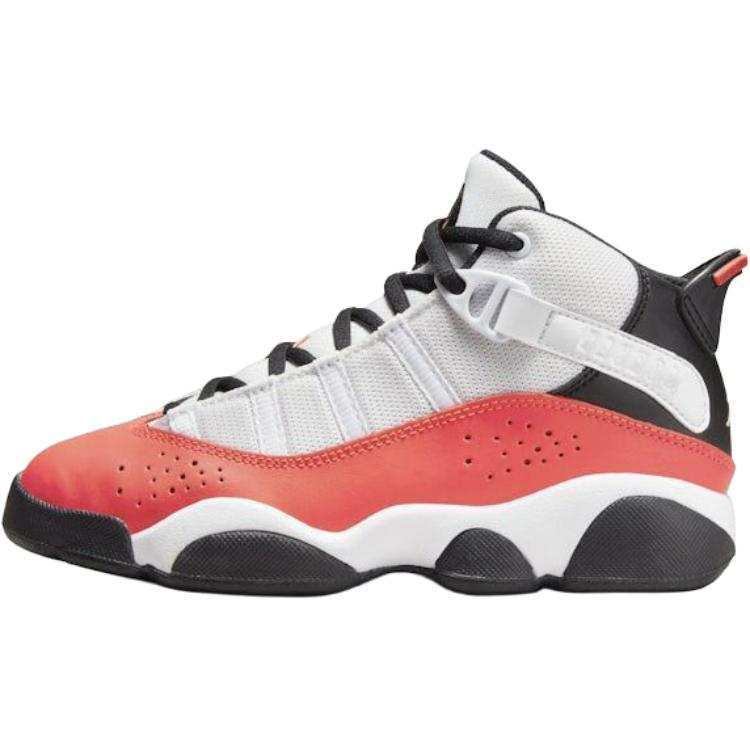 Jordan Jordan Air Jordan 6 Rings Abrasion Resistant Mid top Children's Basketball Shoes White Red Kids'