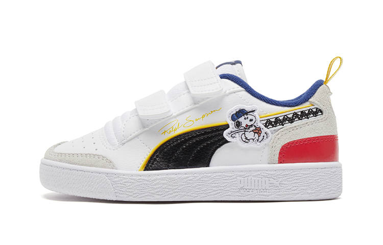 PUMA Peanuts x PUMA Ralph Sampson V Low top Kids' Skateboarding Shoes White Blue Yellow Children Aged 3 7 Years Old