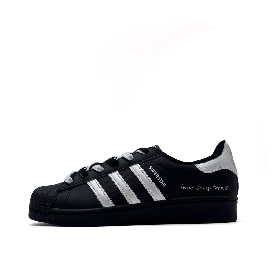 Adidas Originals Superstar 2 Half Poem Leather Abrasion Resistant Low top Kids' Skateboarding Shoes Black Silver