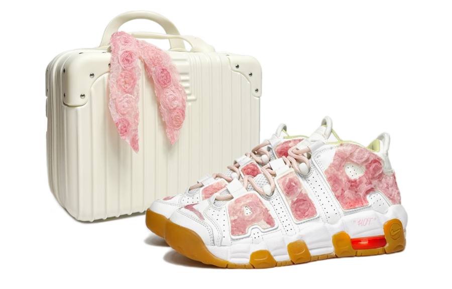 Nike Nike Air More Uptempo Rose Girlish SBOX Synthetic Leather Abrasion Resistant Mid top Children's Basketball Shoes