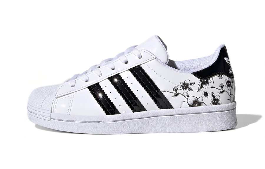 Adidas Originals SUPERSTAR Floral Wear-Resistant Low-Top Kids' Skateboarding Shoes White Children Aged 3-7 Years Old