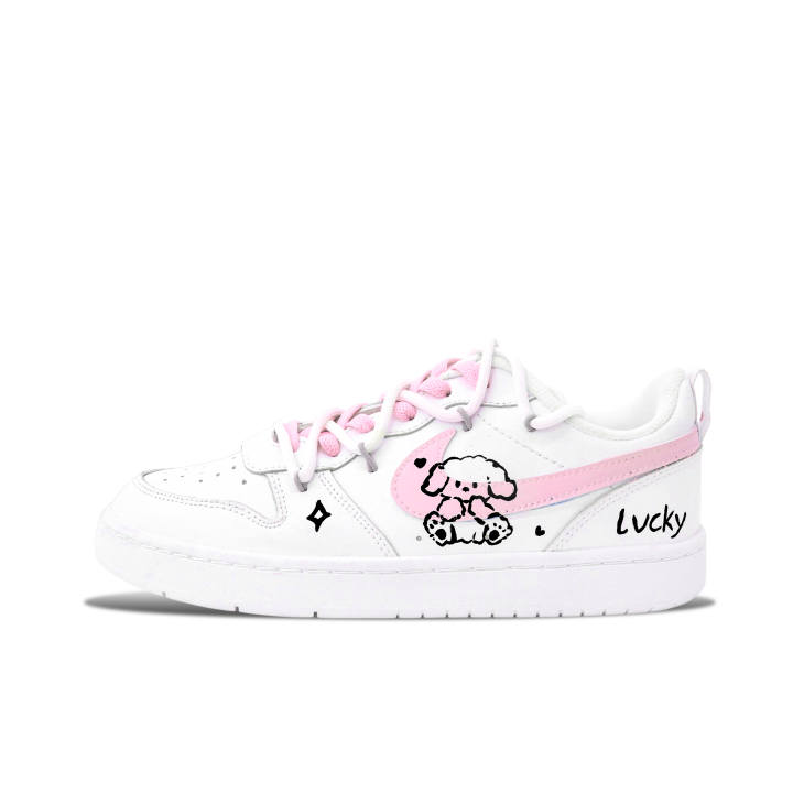 Nike Nike Court Borough Pink Paw Puppy Leather Abrasion Resistant Lightweight Cushioning