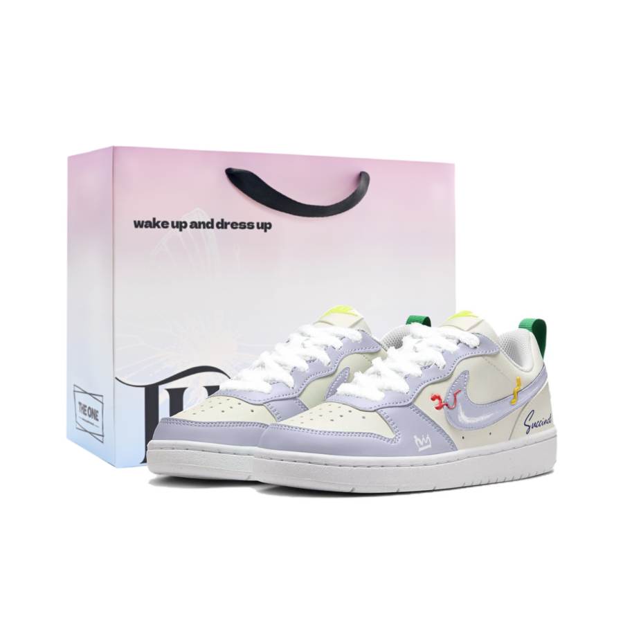 Nike Nike Court Borough Milk Salt Jam Synthetic Leather Slip Resistant Low top Kids' Skateboarding Shoes Purple Unisex