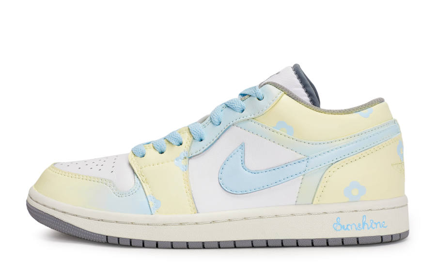 Jordan Jordan Air Jordan 1 Low Children's Basketball Shoes White Blue Beige Yellow Teenagers