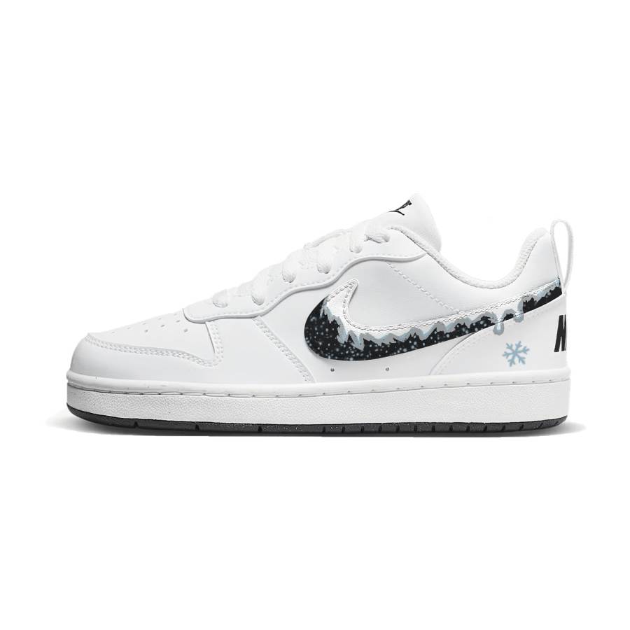 Nike Nike Court Borough Ice Crystal Synthetic Leather Abrasion Resistant Low top Kids' Skateboarding Shoes White Black Blue