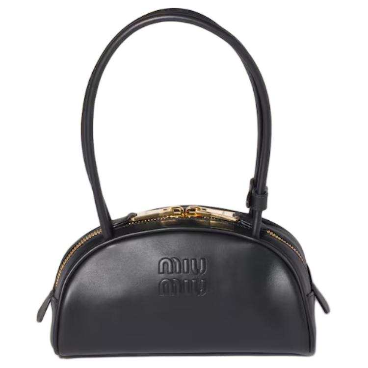 MIU MIU Beau Cow Leather Bowling Bag One Shoulder Handbag Small Women's Black